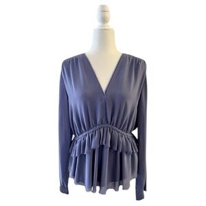 Anthropologie Greylin Empire V-neck Blouse Elastic Waistband Lined Blue Large